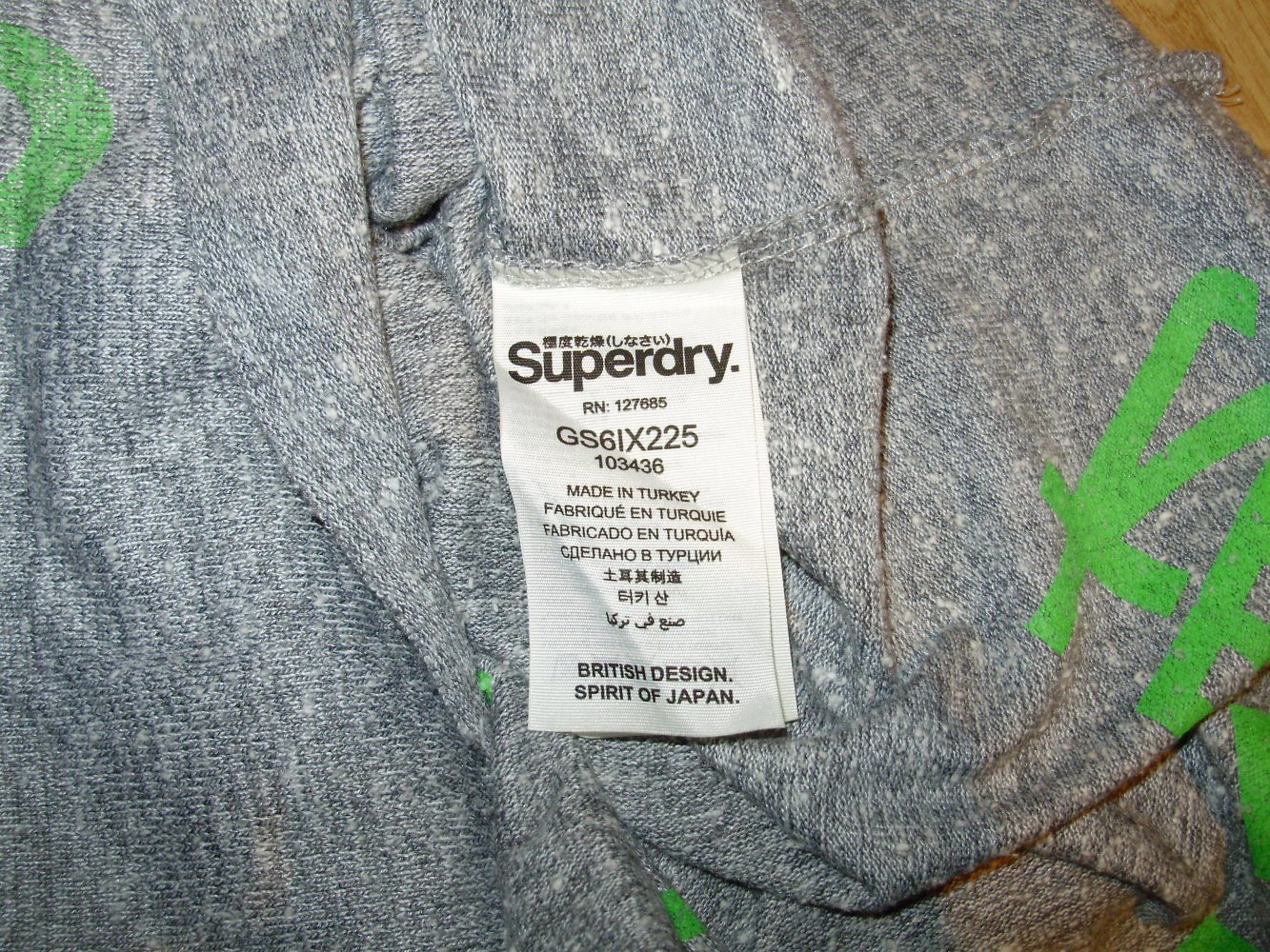 Superdry Shirt grau Print lang Tasche M S passend