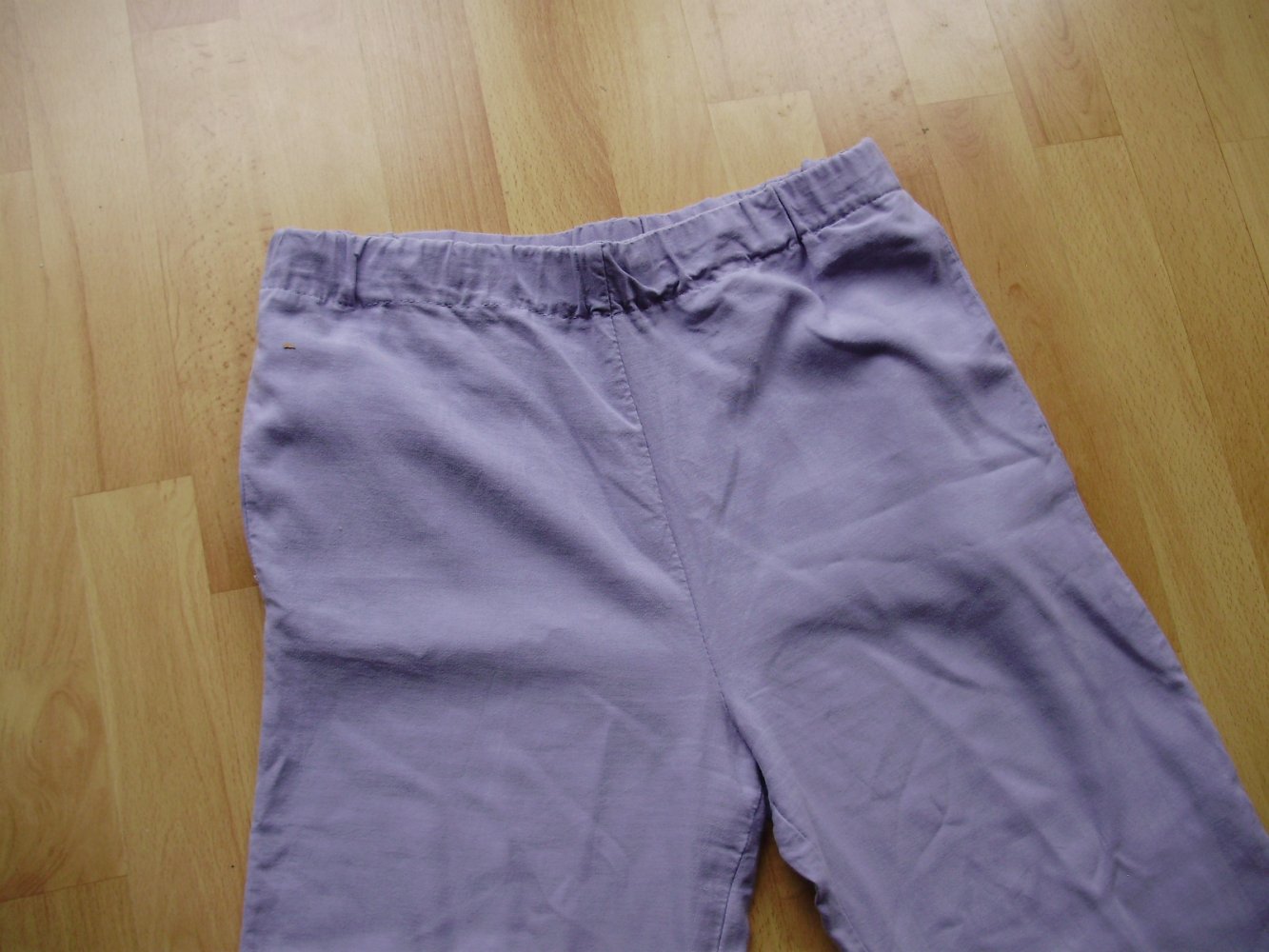 Hose Stoff Baumwolle weit flieder Gummibund Taschen S