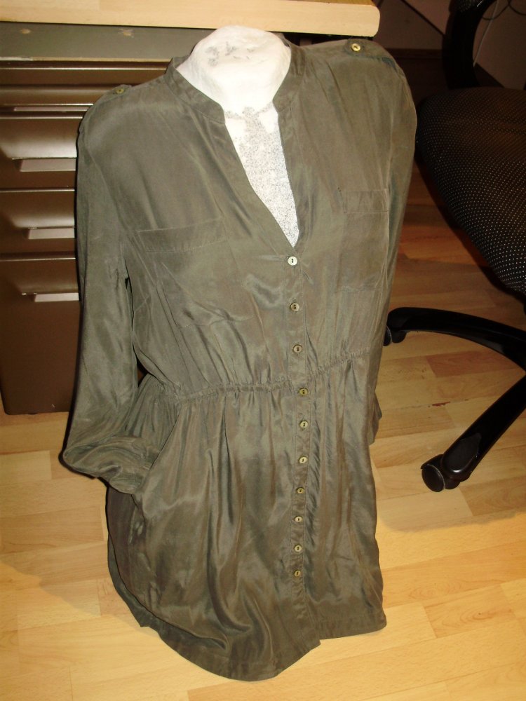 Kleid Hemdblusen Kleid 100% Seide khaki L