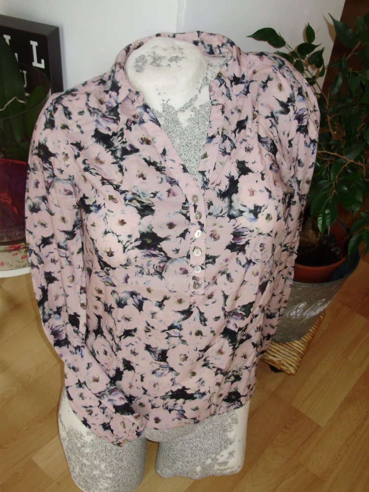 Street one Bluse rose Muster Knöpfe Gummibund Gr 34 = S