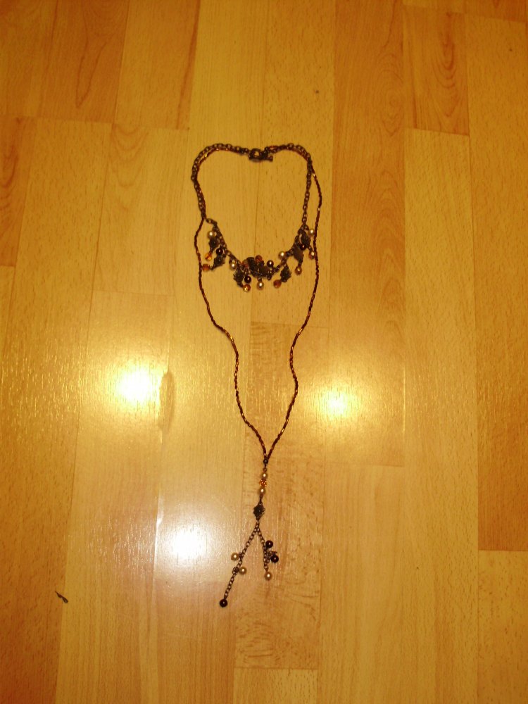 Kette zweireihig braun bronze Perlen lang