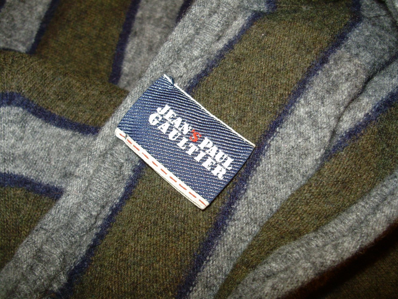 Jean Paul Gaultier Pullover grau grün Streifen Wolle M passend