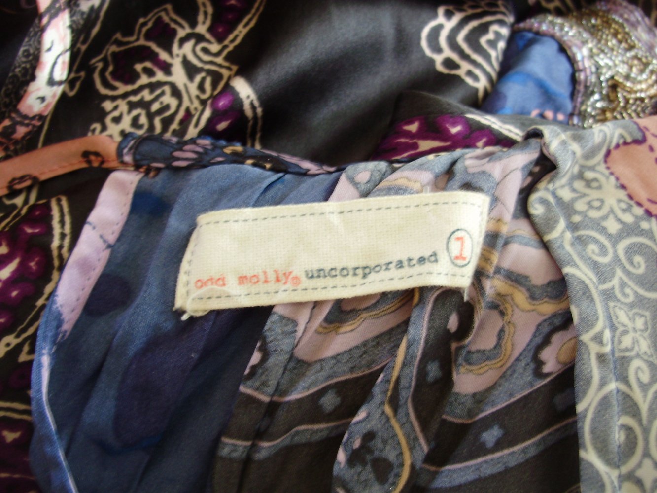 odd molly Kleid 100% Seide ausgefallen Perlenstickerei Gr 1 = S