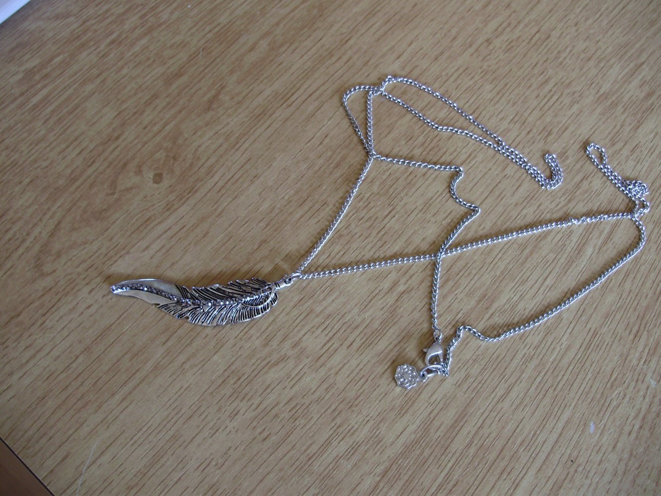 Kette silbern Feder mit Glitzersteinen