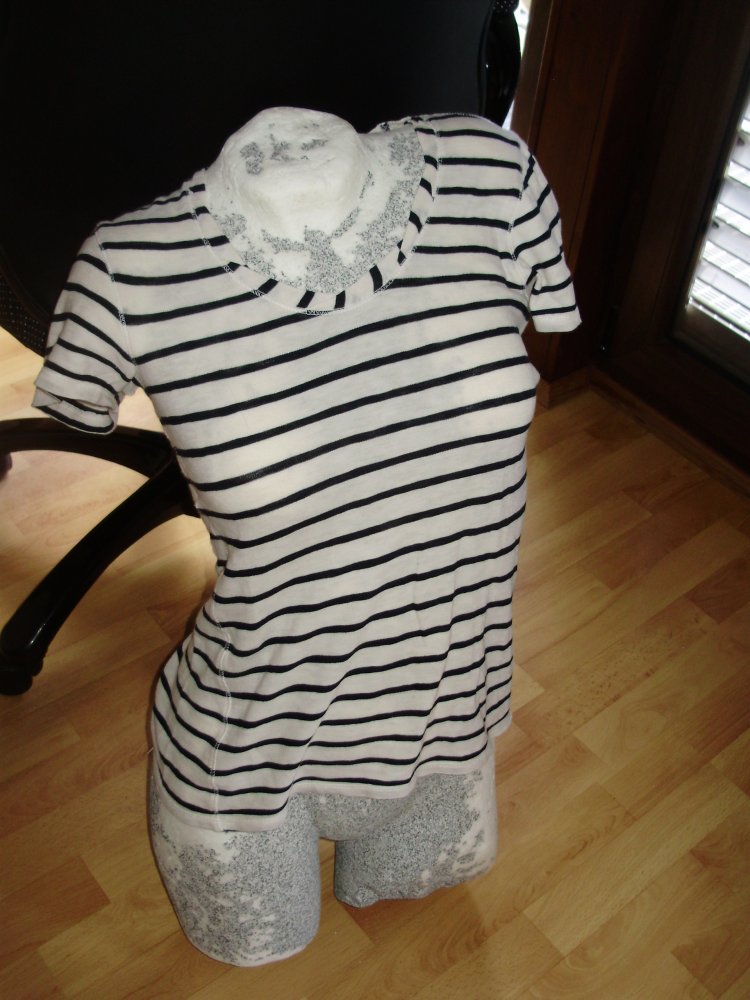 Marc O´Polo Shirt Feinstrick Baumwolle beige blau Streifen S