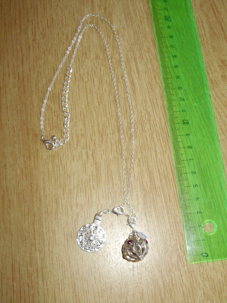 Pilgrim Kette silbern lang zwei Anhänger Kugel + Astrorad