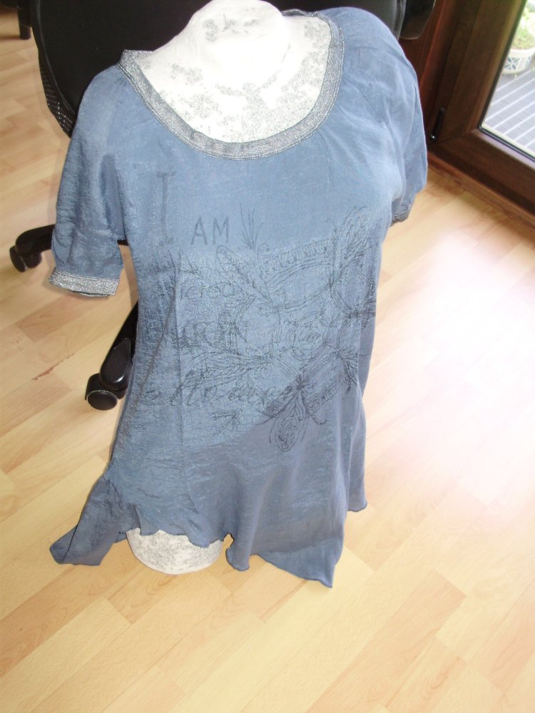 Cream Kleid Tunika blau Silber am RA Gr 40