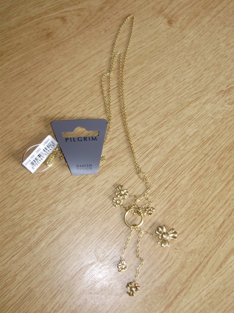 Pilgrim Kette nagelneu golden goldene Anhänger Blüte Etikett