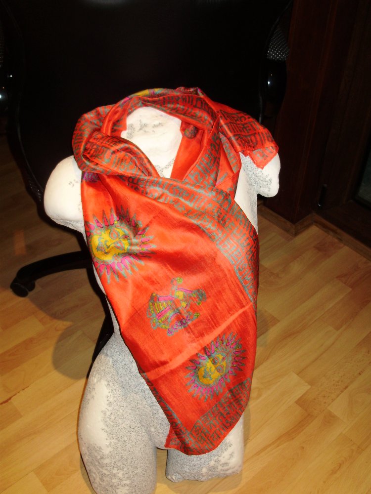 Schal Seide rot indische Sonne 38 x 177
