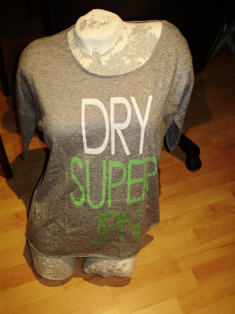Superdry Shirt grau Print lang Tasche M S passend