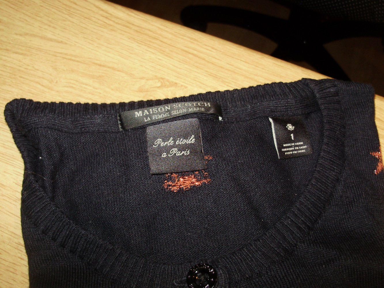 Maison Scotch Cardigan dblau bronzefarbene Glitzersterne BW Gr 1 =S