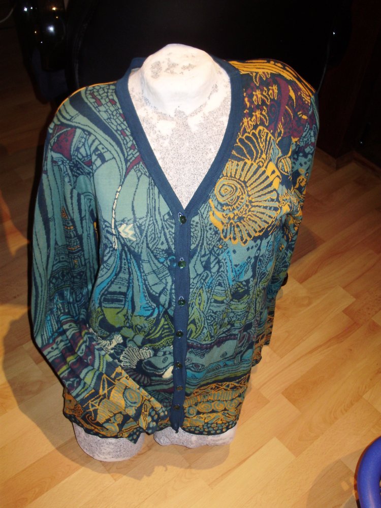 Kooi Cardigan Strickjacke blau grün bunt BW Gr 46