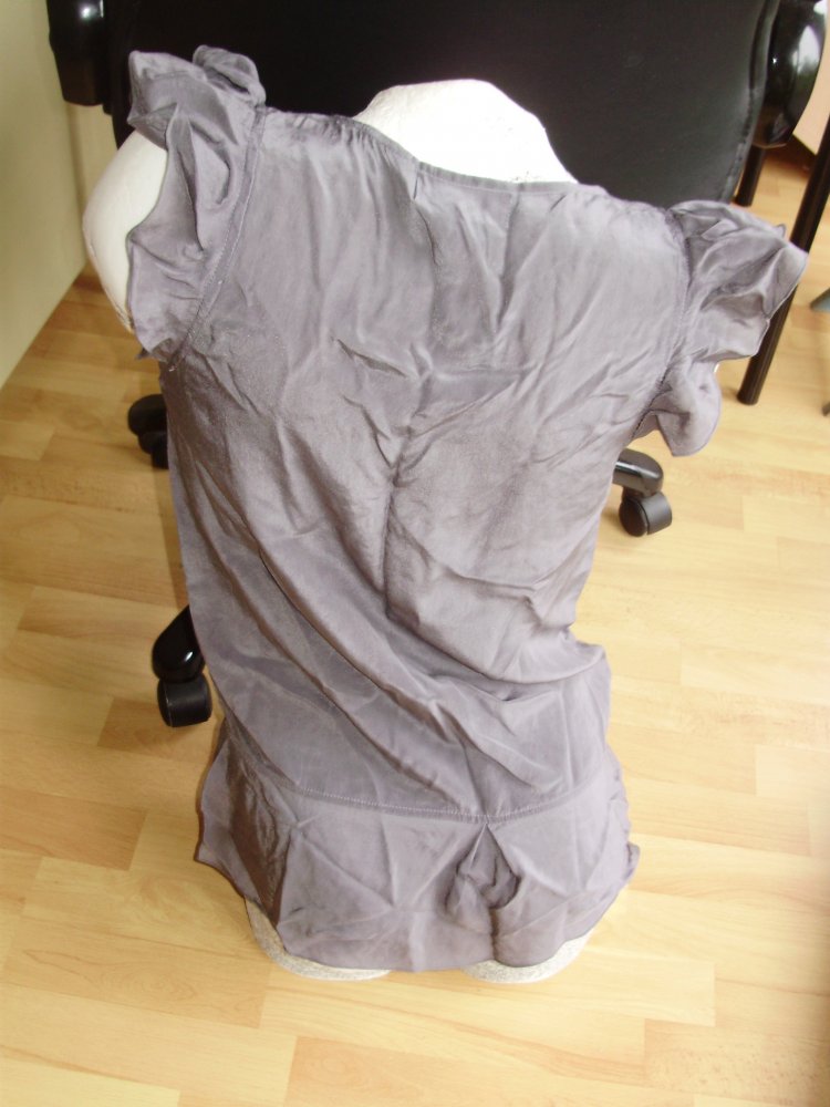 Magali Pascal Seidenbluse Top grau Stickerei Spitze ausgefallen M