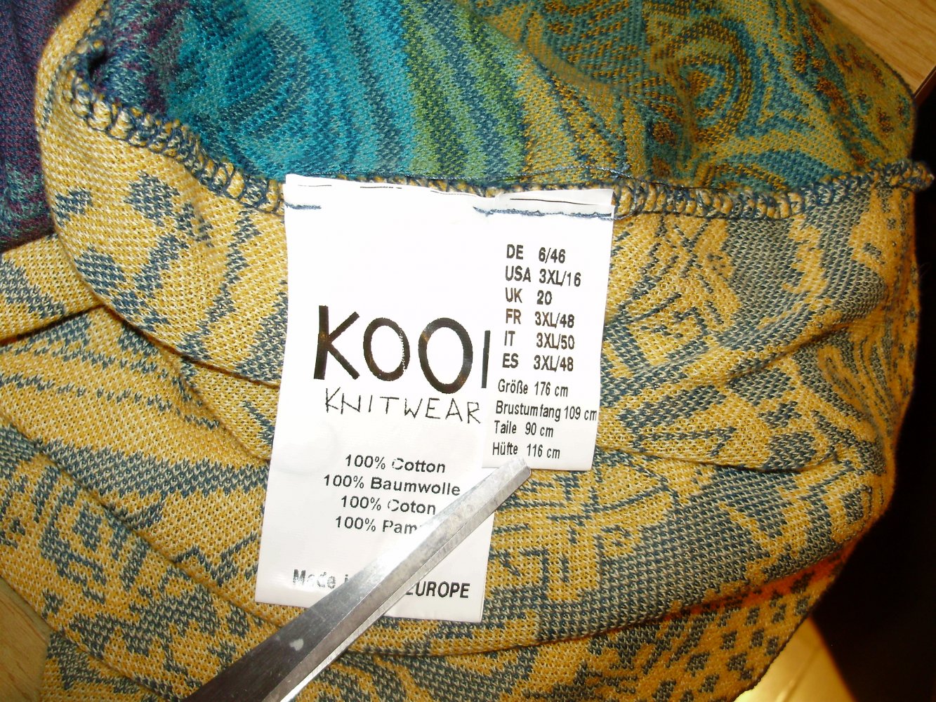 Kooi Cardigan Strickjacke blau grün bunt BW Gr 46