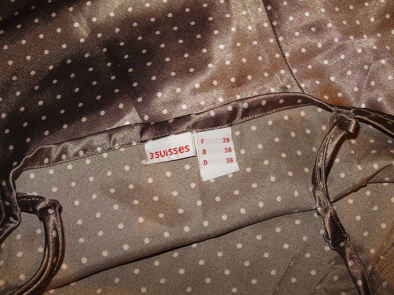 3suisses Tunika Top braun rosefarbene Punkte wie Satin + Spitze Gr 38