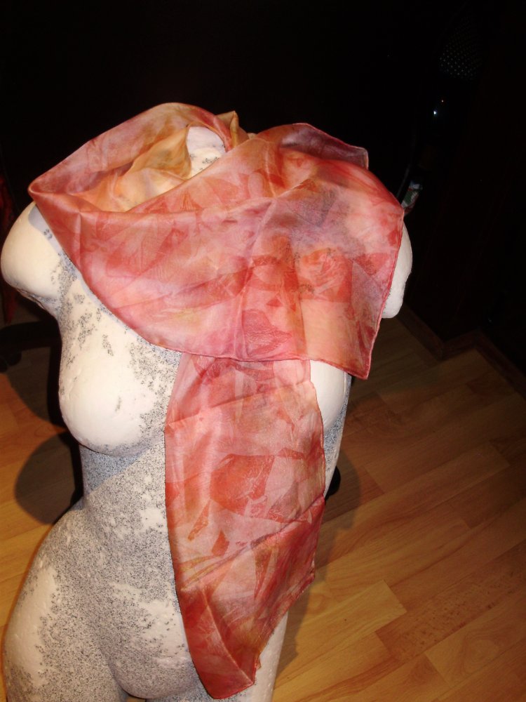 Atelier SB handgemalt simultan Seide Schalrose orange 128 x 28