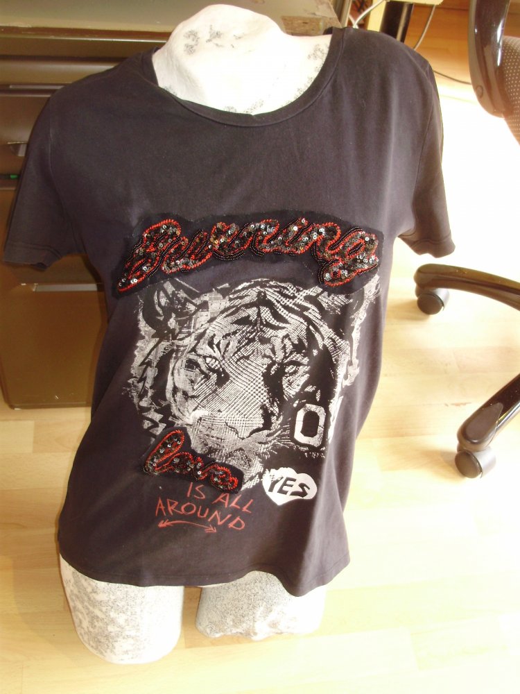 Marc Aurel Shirt schwarz Print + Pailletten 38