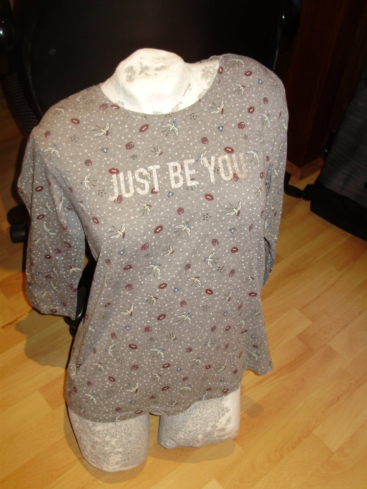 Shirt 7/8 Arme just be you grau Vögel Kussmund M