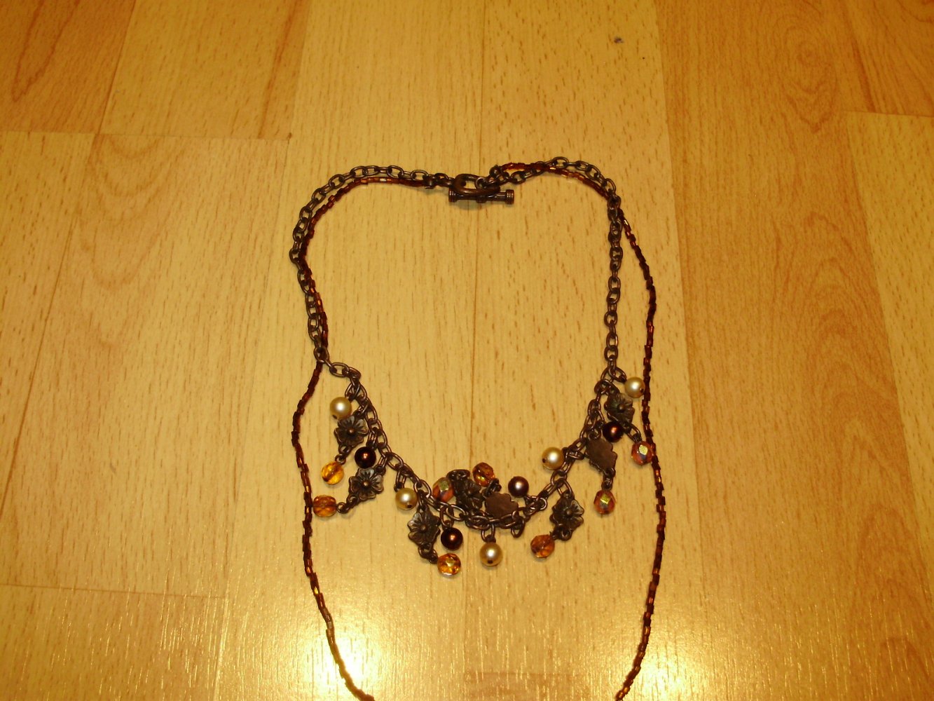 Kette zweireihig braun bronze Perlen lang