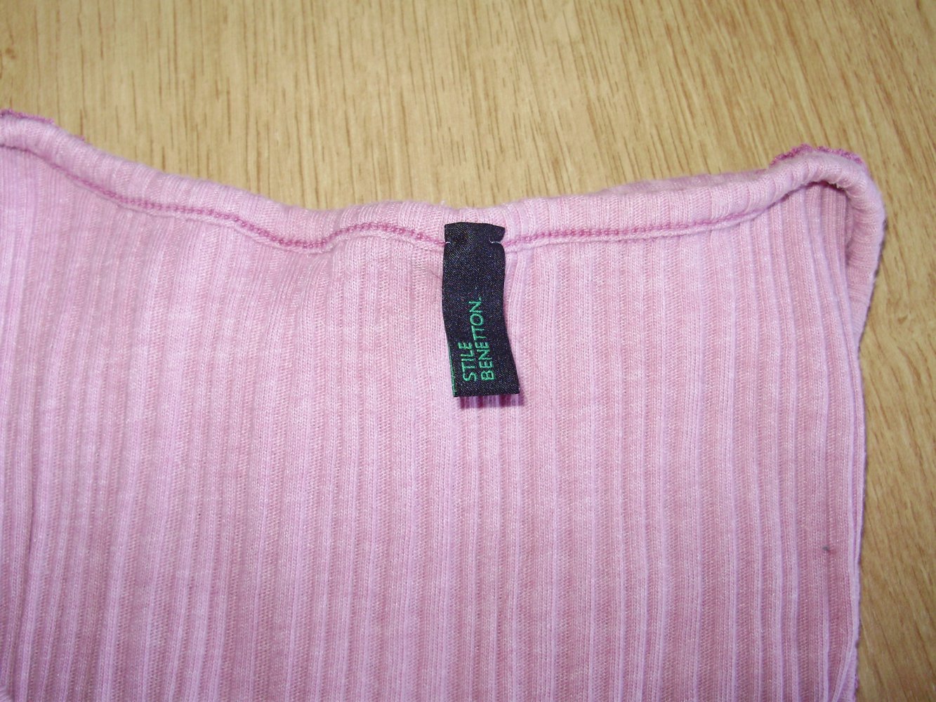 Benetton Shirt altrosa Knöpfe Spitze Rippen S / M