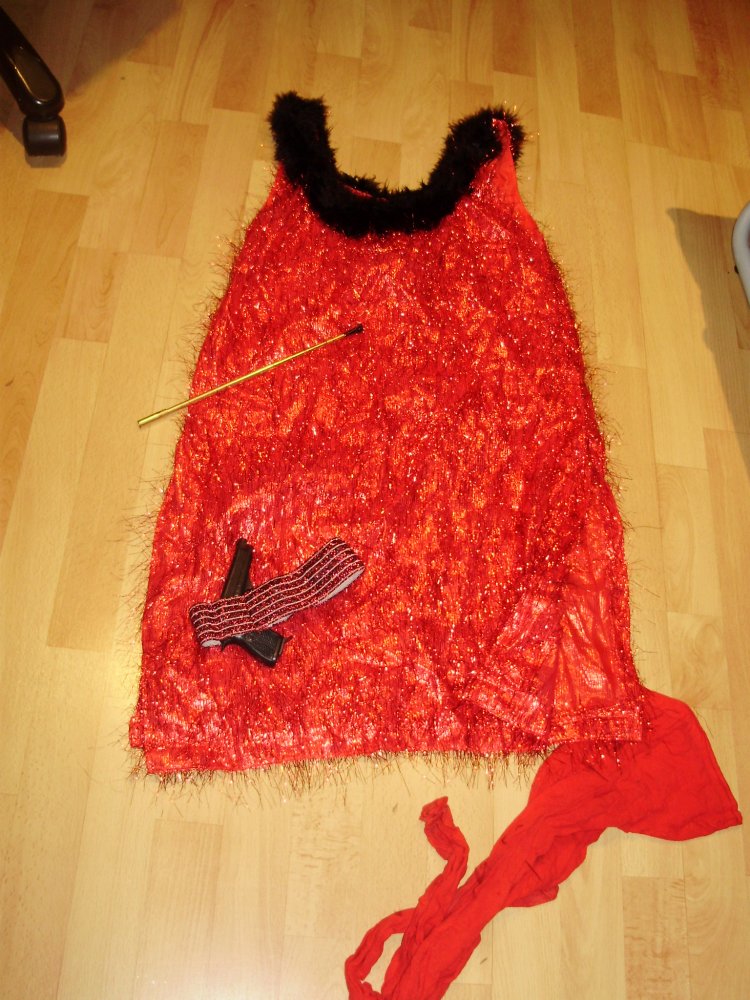Charleston Kleid rot Glitzer + Strumpfhose+ Zigarettenhalter + Pistole
