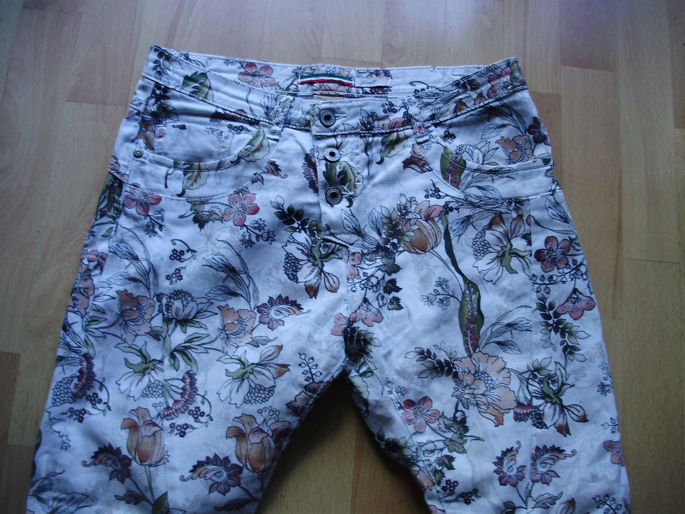Please Hose beige braun mit Blumen Muster S/ M