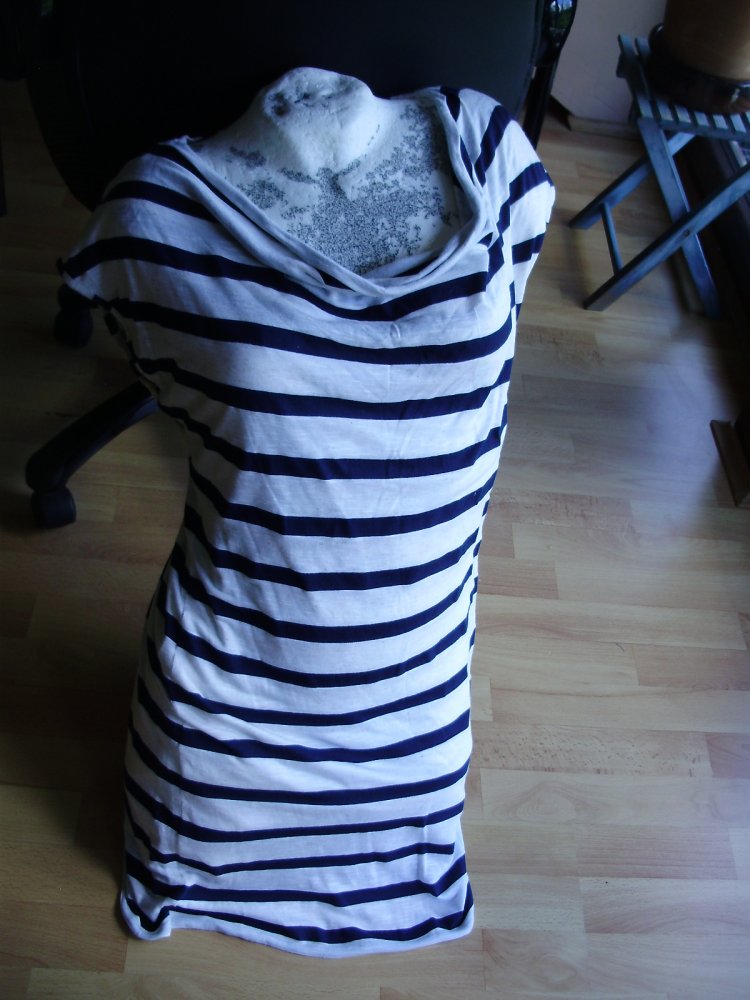 Tommy Hilfiger Kleid beige Streifen blau Wasserfall M L passend