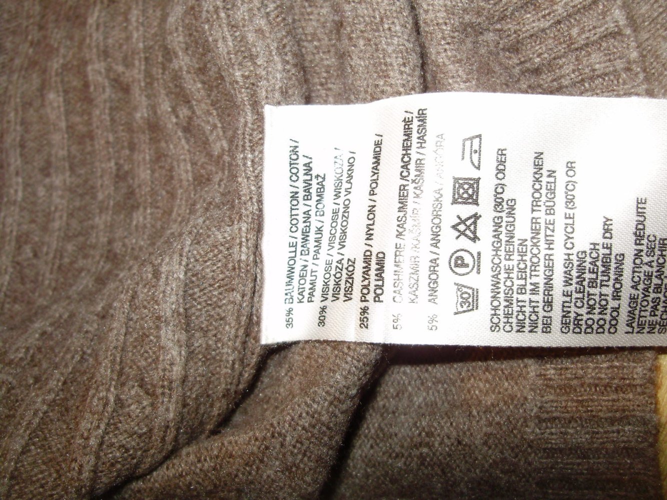 Jakes Pullover braun Zopfmuster BW Kaschmir Angora M / L