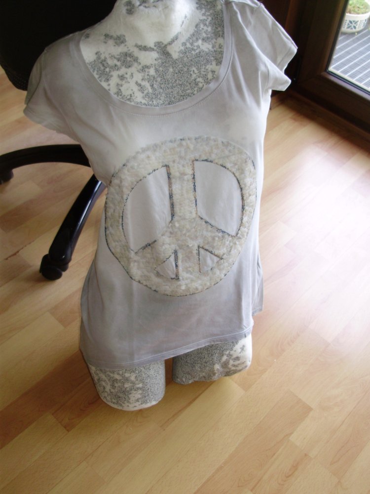 Key Largo Shirt weiß/ grau Peace mit Pailletten L