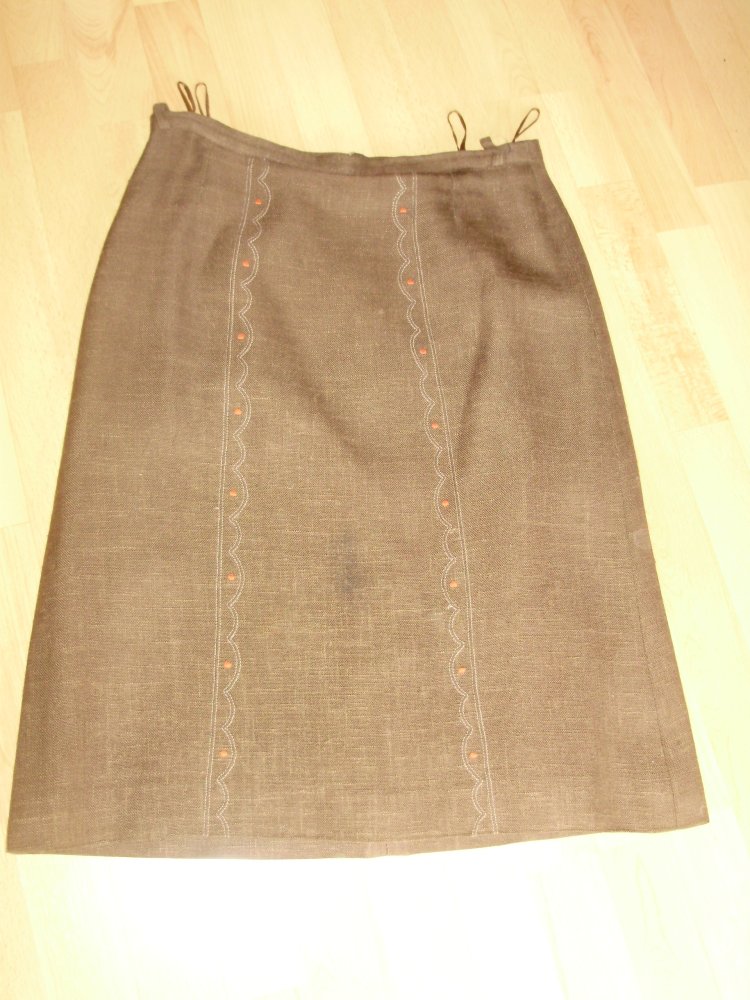 Rock midi braun Leinen bestickt 40 passend