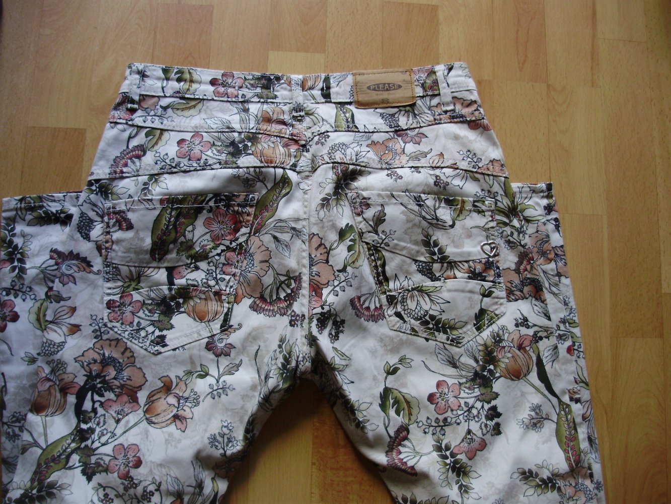 Please Hose beige braun mit Blumen Muster S/ M