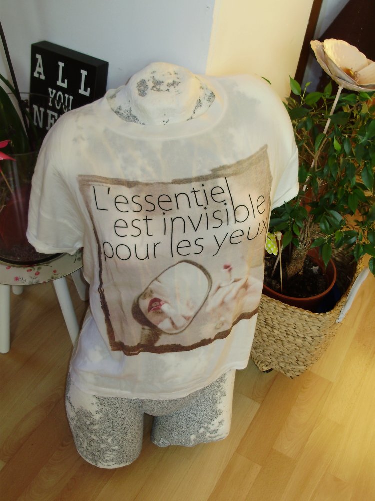 Zara Shirt Print französisch S weiß