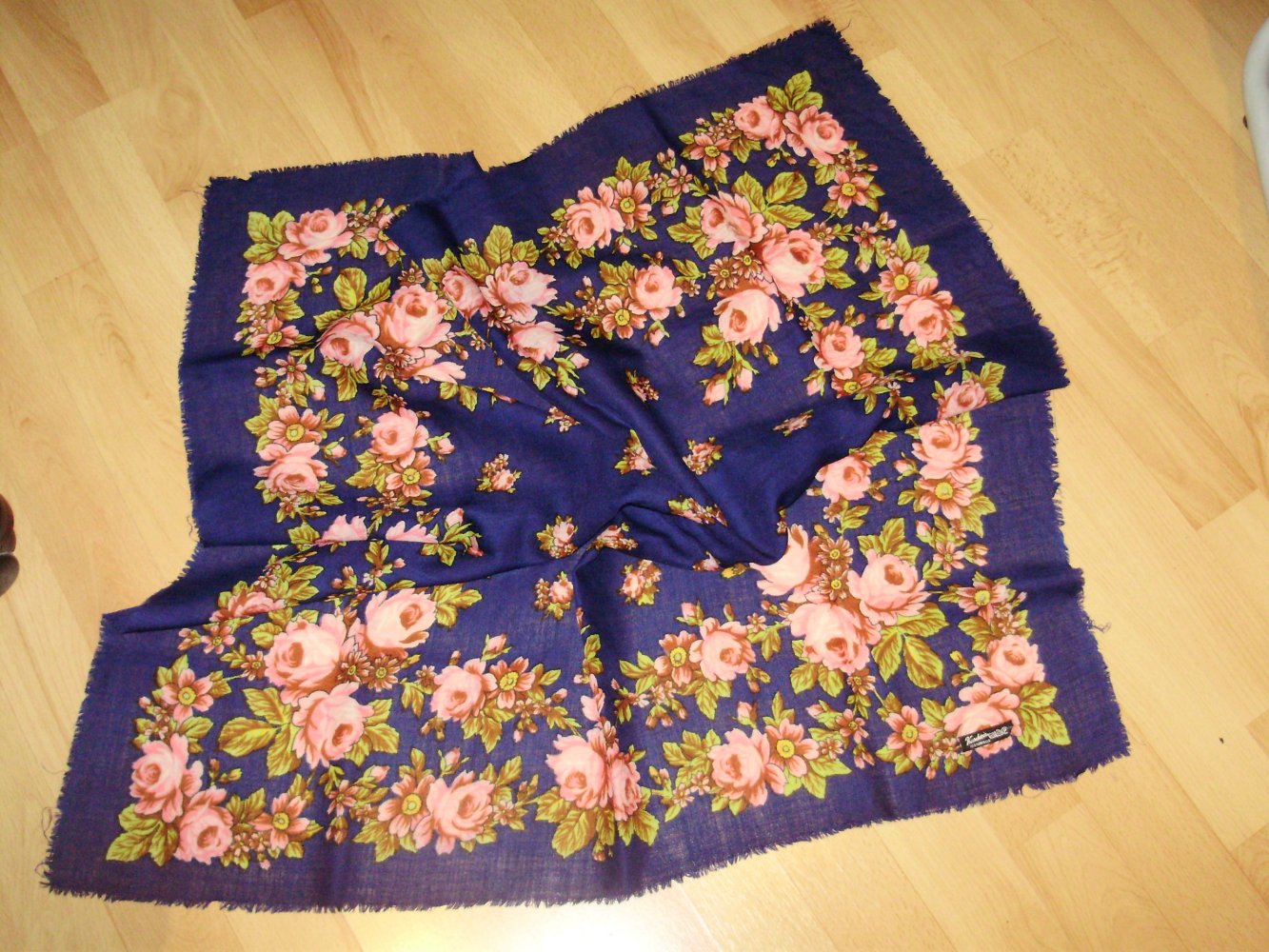 Kaschmir Tuch blau bunte Blumen 75x75 cm