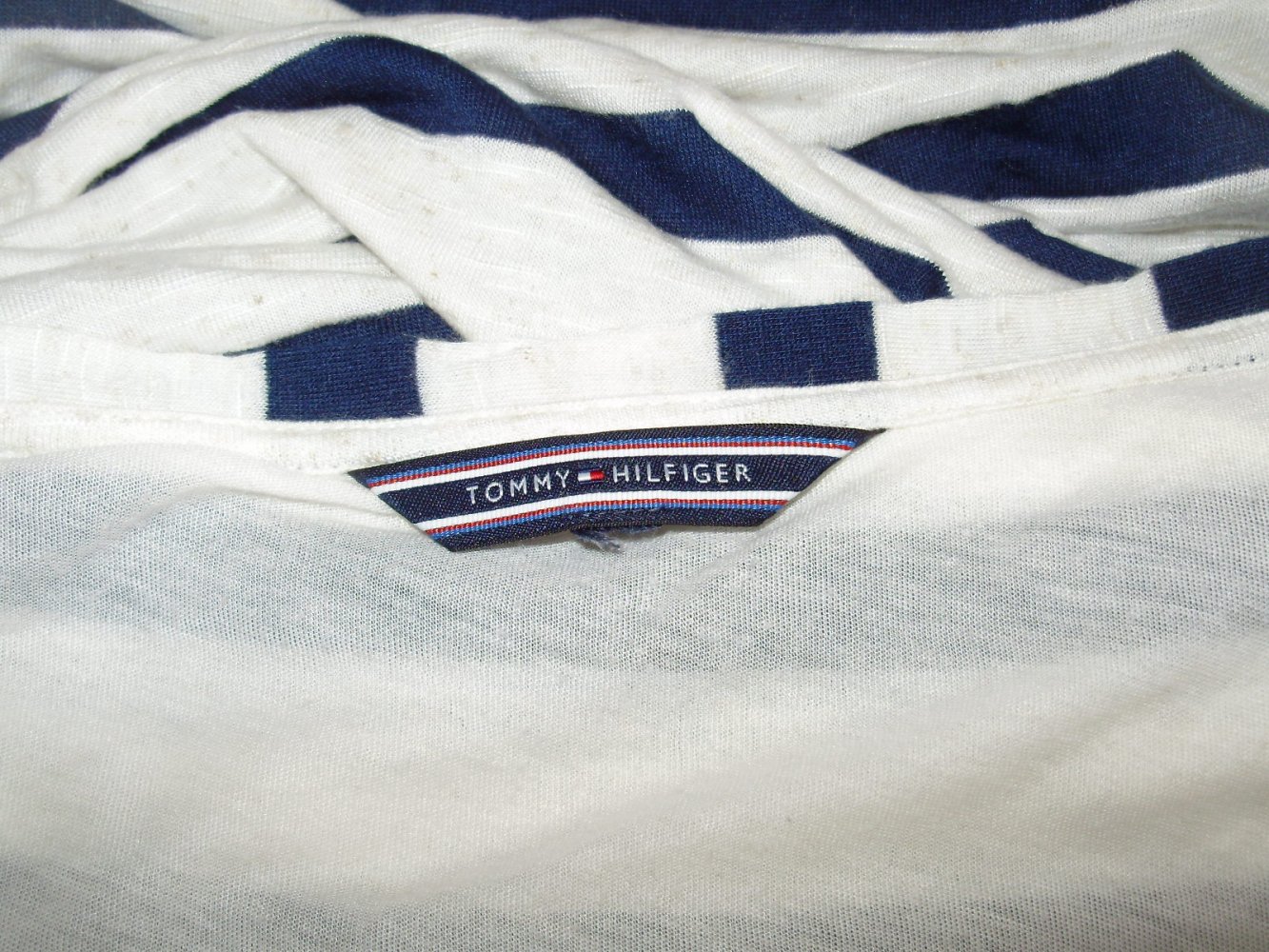 Tommy Hilfiger Kleid beige Streifen blau Wasserfall M L passend