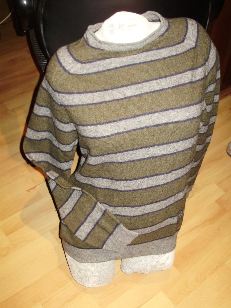 Jean Paul Gaultier Pullover grau grün Streifen Wolle M passend