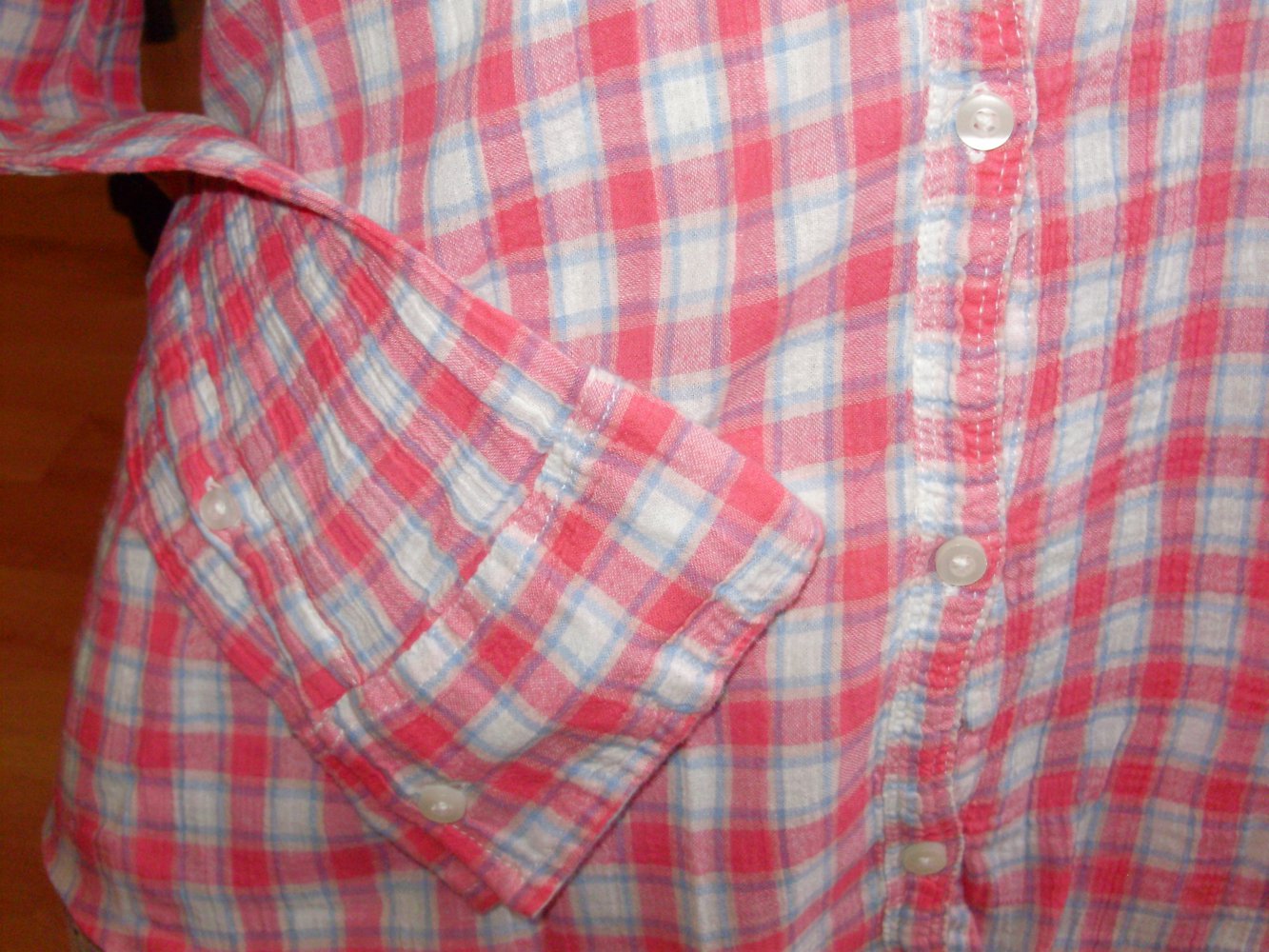 Hollister Bluse Karo rose/ hellblau / weiß Crash Stretch Gr S wie neu