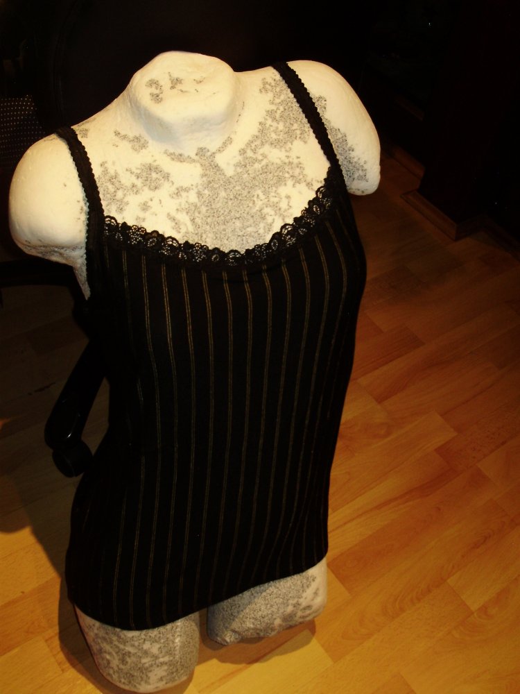 Schöller Top schwarz Spitze an Ausschnitt Streifen längs in Gold 46