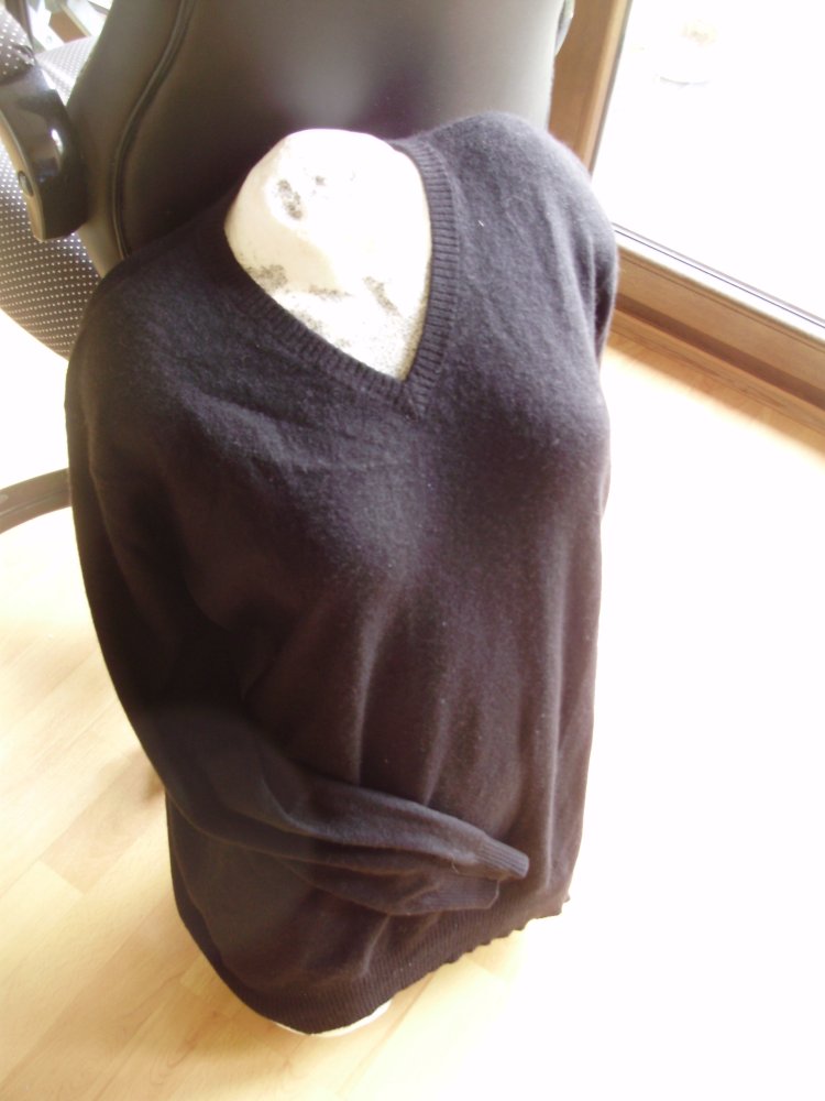 Lochmere Long Pullover schwarz V-Ausschnitt 100% Kaschmir L