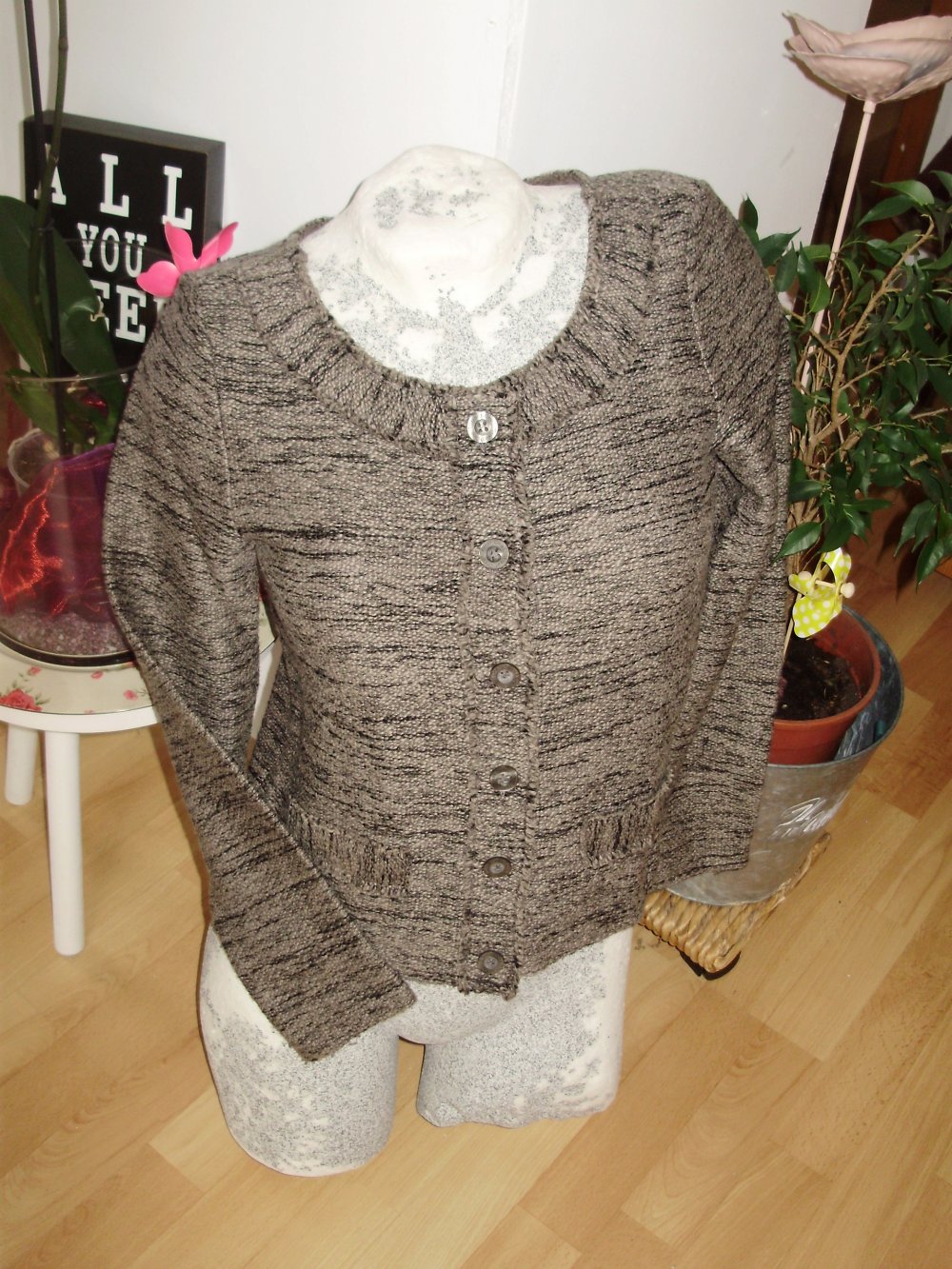 Street one Jacke Strick ausgefallen braun meliert kuschelig warm Gr 36 wie neu