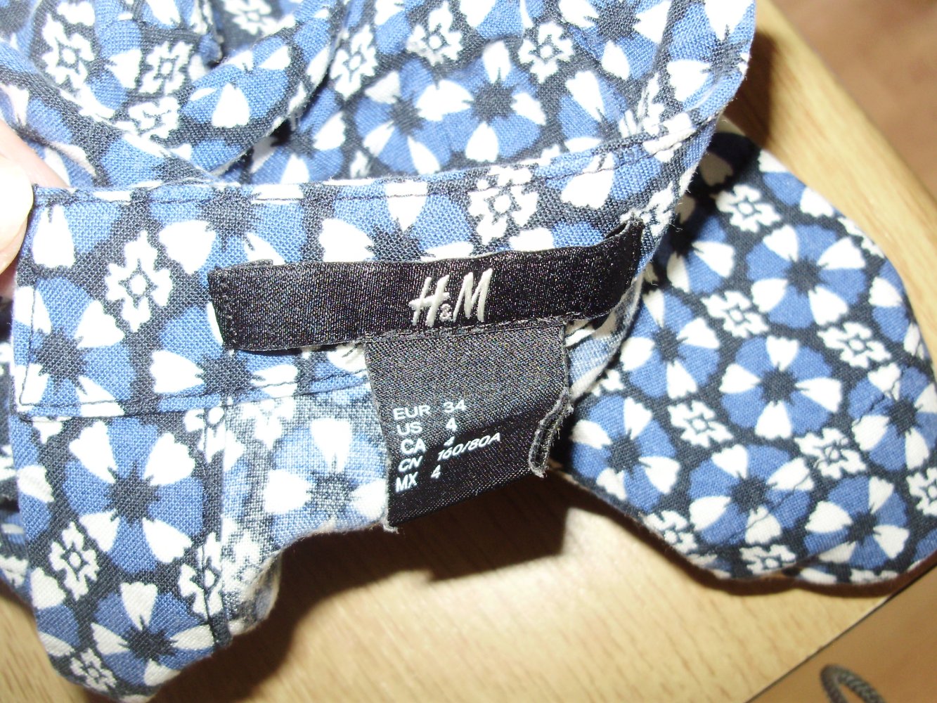 H&M Kleid 3/4 Arme blau Muster 34