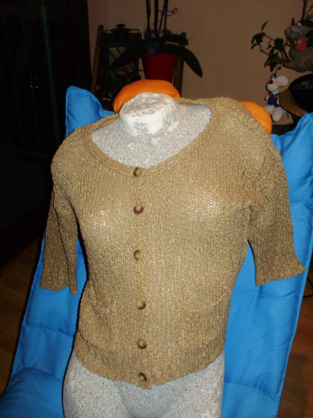 Zara Grobstrick Bändchengarn Cardigan hellbraun M