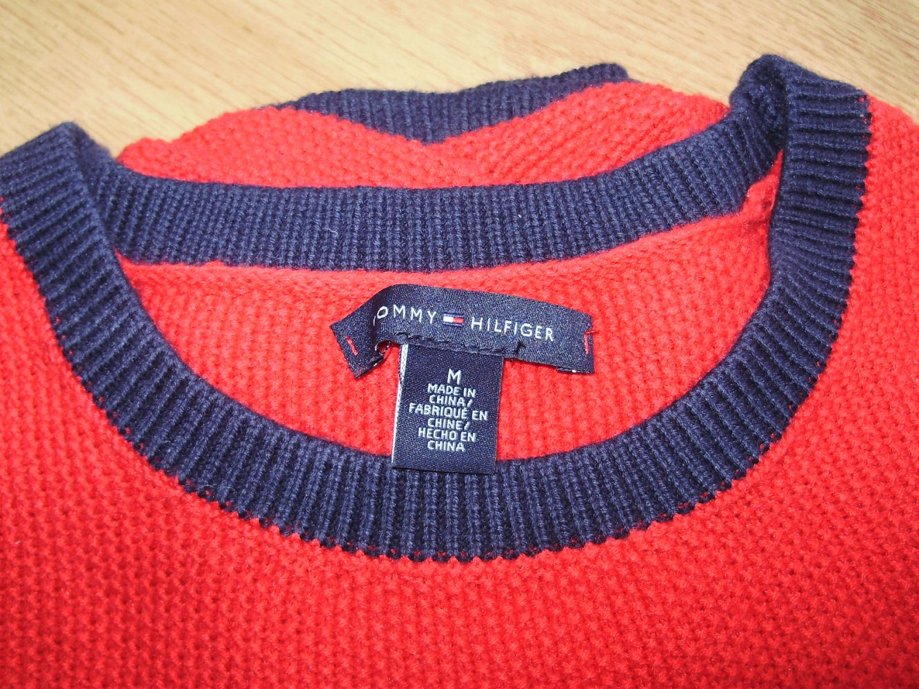 Tommy Hilfiger Pullover KA rot blaue Blenden Wabenmuster M wie neu!