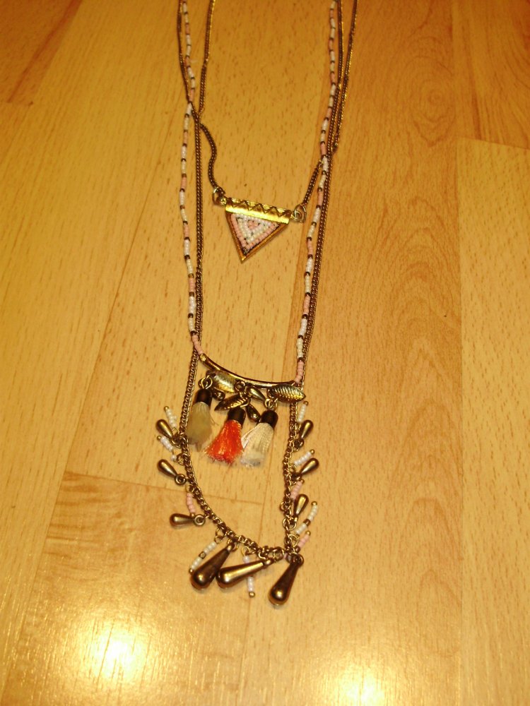 Kette dreireihig golden bunt NEU