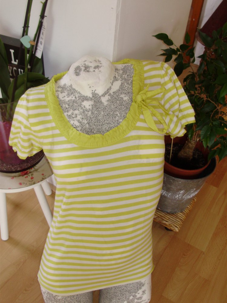 Michael Kors Shirt Sonnengelb- weiß Streifen schöner romantischer Ausschnitt Gr M