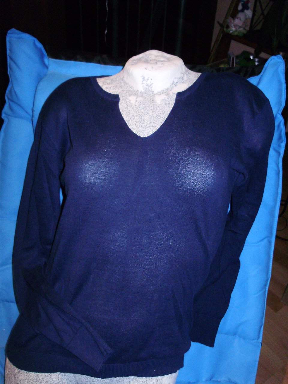 Ralph Lauren Pullover blau V-Ausschnitt Feinstrick zart Gr M