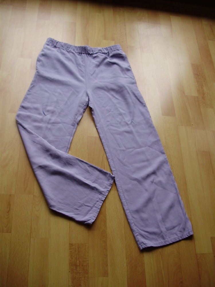 Hose Stoff Baumwolle weit flieder Gummibund Taschen S