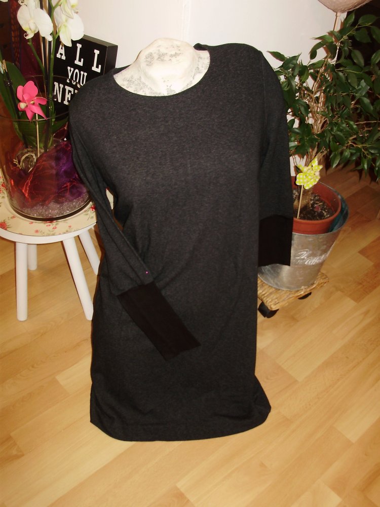 COS Kleid grau mit Lederärmeln LA RA M