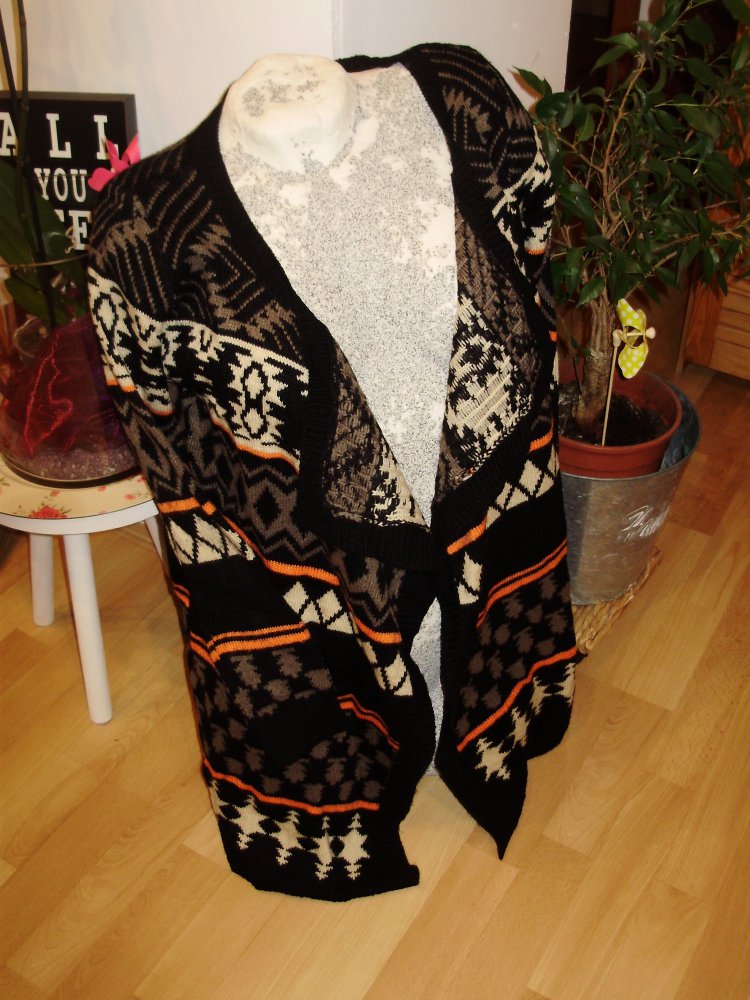 Collosseum Strickjacke Cardigan Muster schwarz beige orange Gr S wie neu