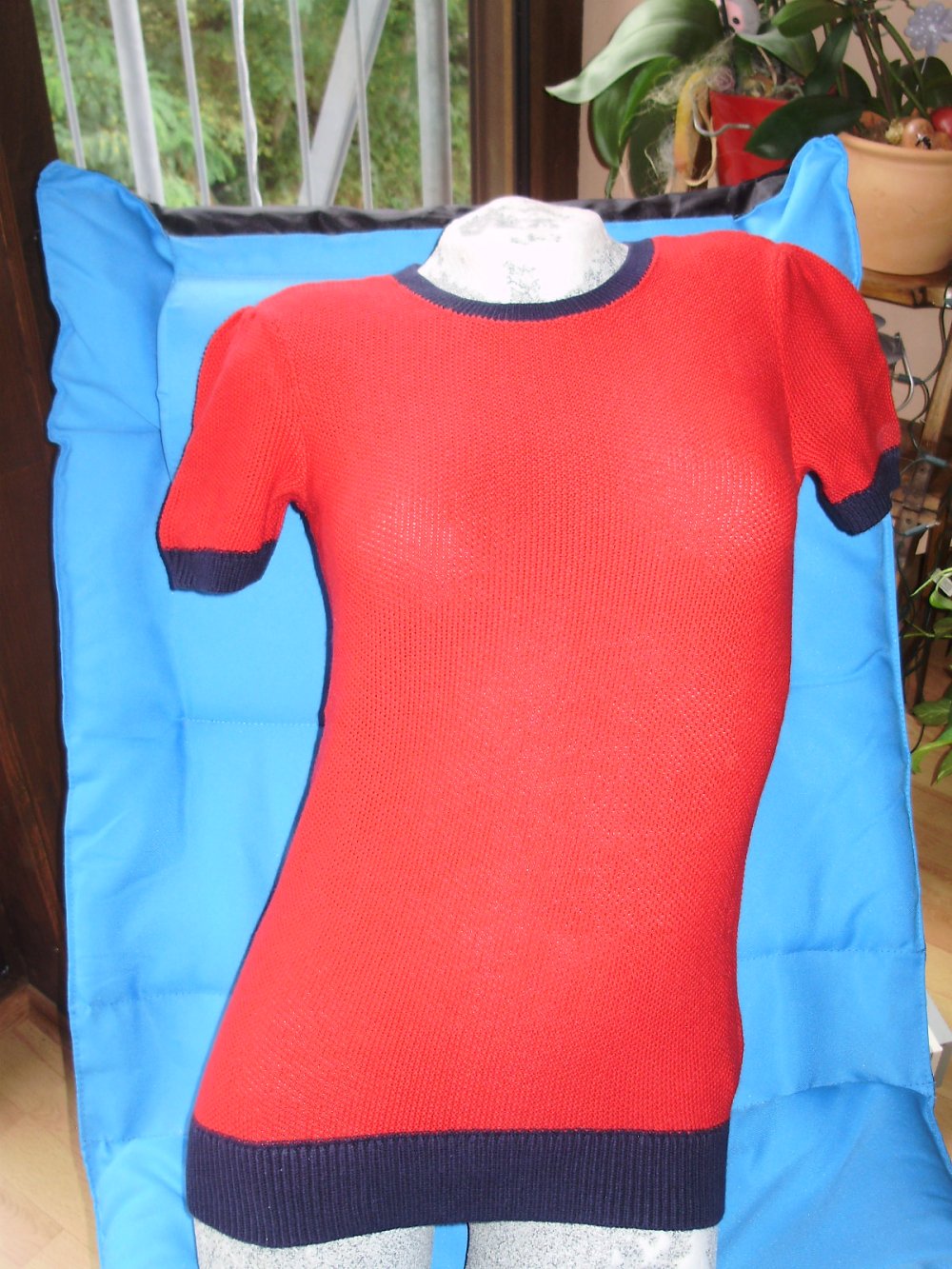 Tommy Hilfiger Pullover KA rot blaue Blenden Wabenmuster M wie neu!