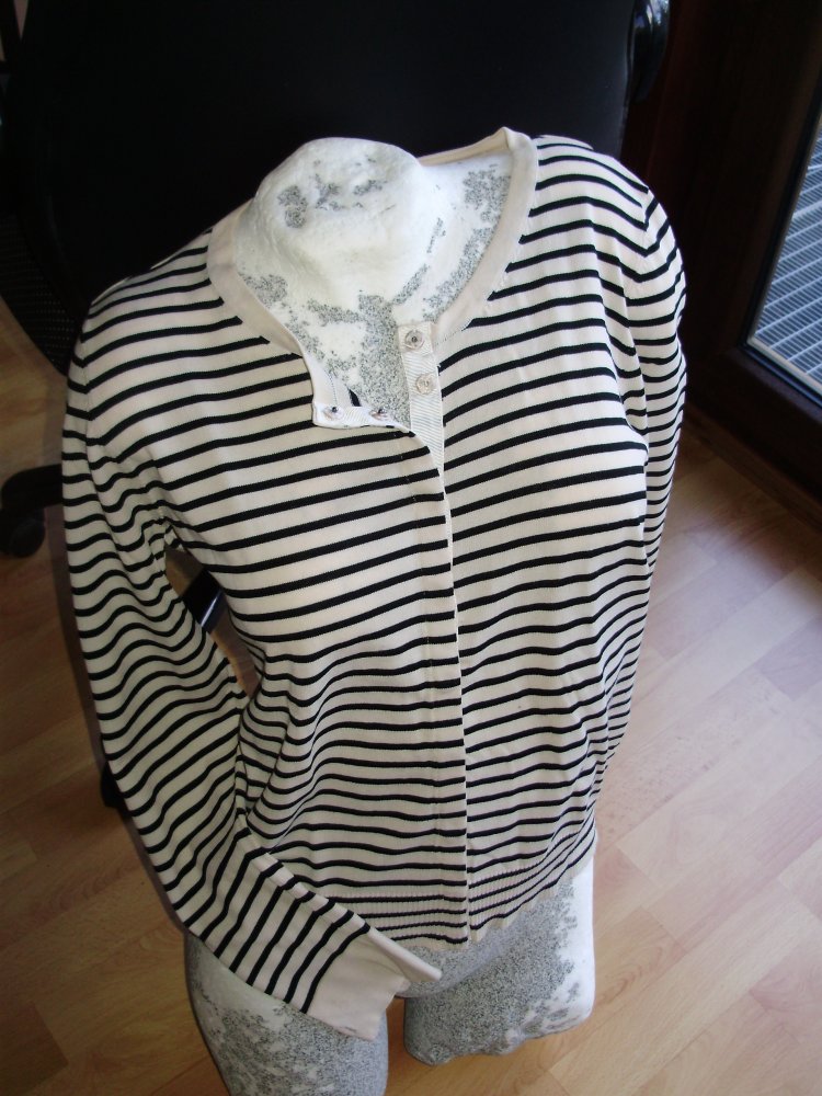 Liu Jo Cardigan beige schwarze Streifen verdeckte Drückerleiste 46